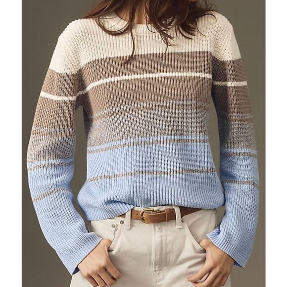Anthropologie Sweaters - Anthropologie Size M Cotton Knit Sweater Brown Blue Long Sleeve